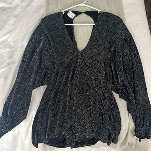 Black sparkly long sleeve romper